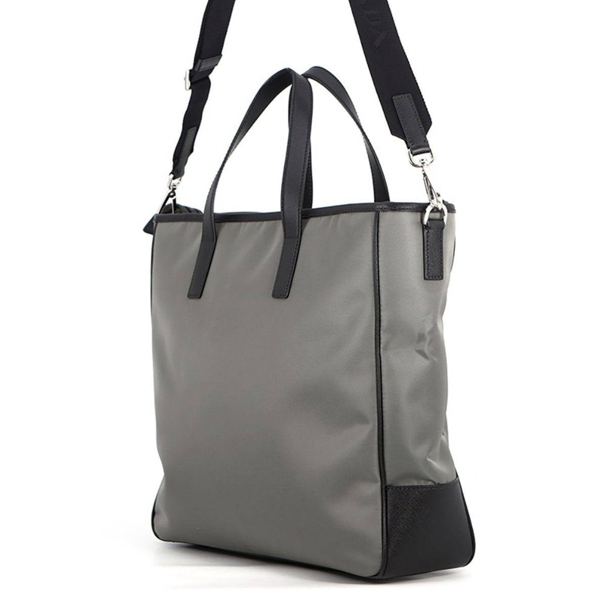 Prada Saffiano Black Gray Nylon Saffiano Handbag Tote Bag (Pre-Owned)