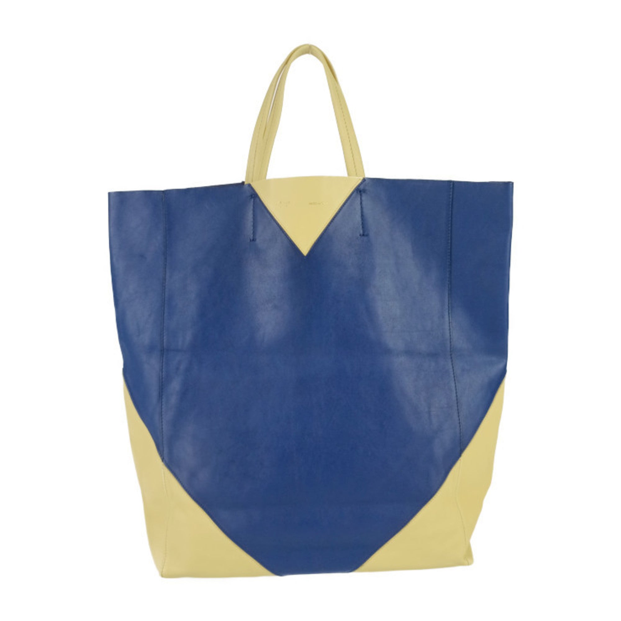 Celine Blue Cream Yellow Leather Handbag Shoulder Bag Tote Bag (Pre-Owned)