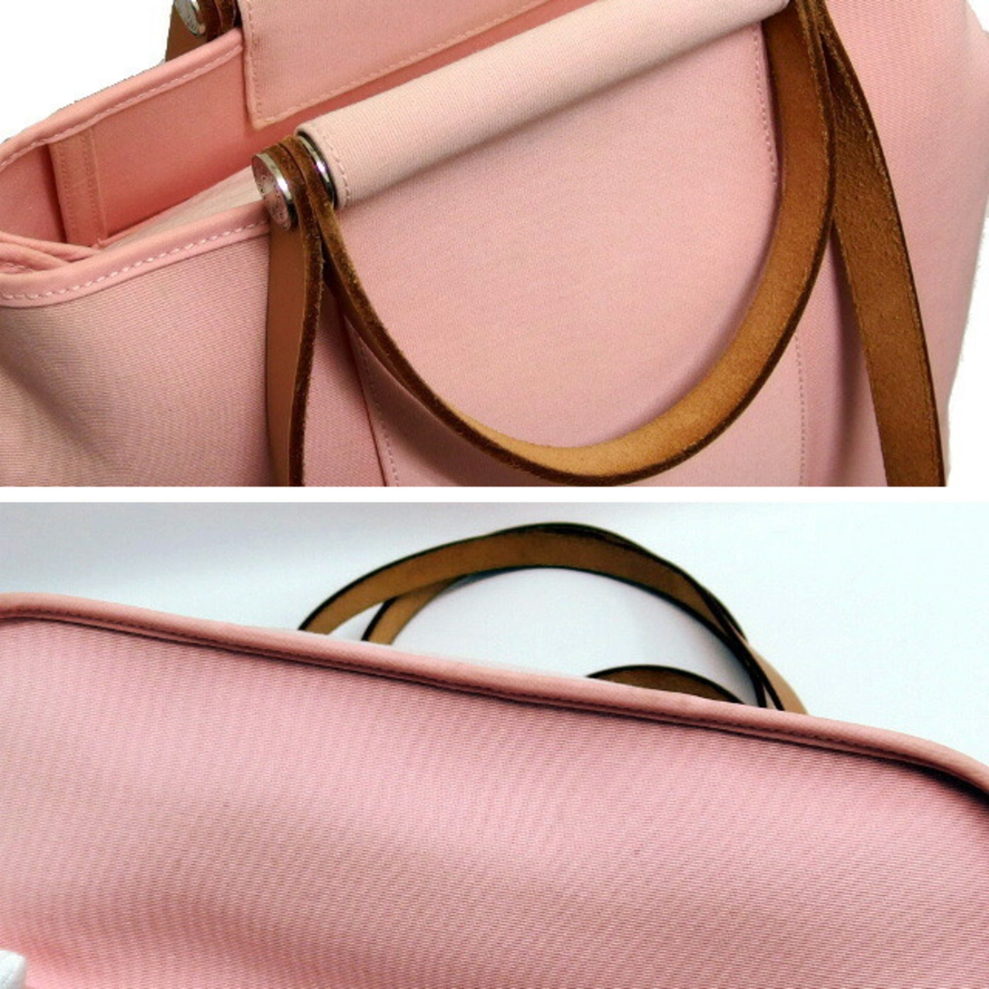 Hermes Cabag Light Pink Toile Officier Handbag Shoulder Bag Tote Bag (Pre-Owned)