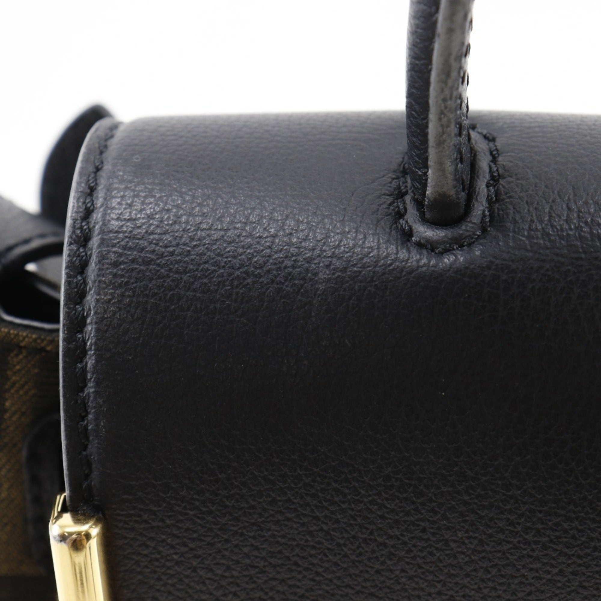 Fendi Zucca Black Brown Nylon Canvas Leather Handbag (Pre-Owned)