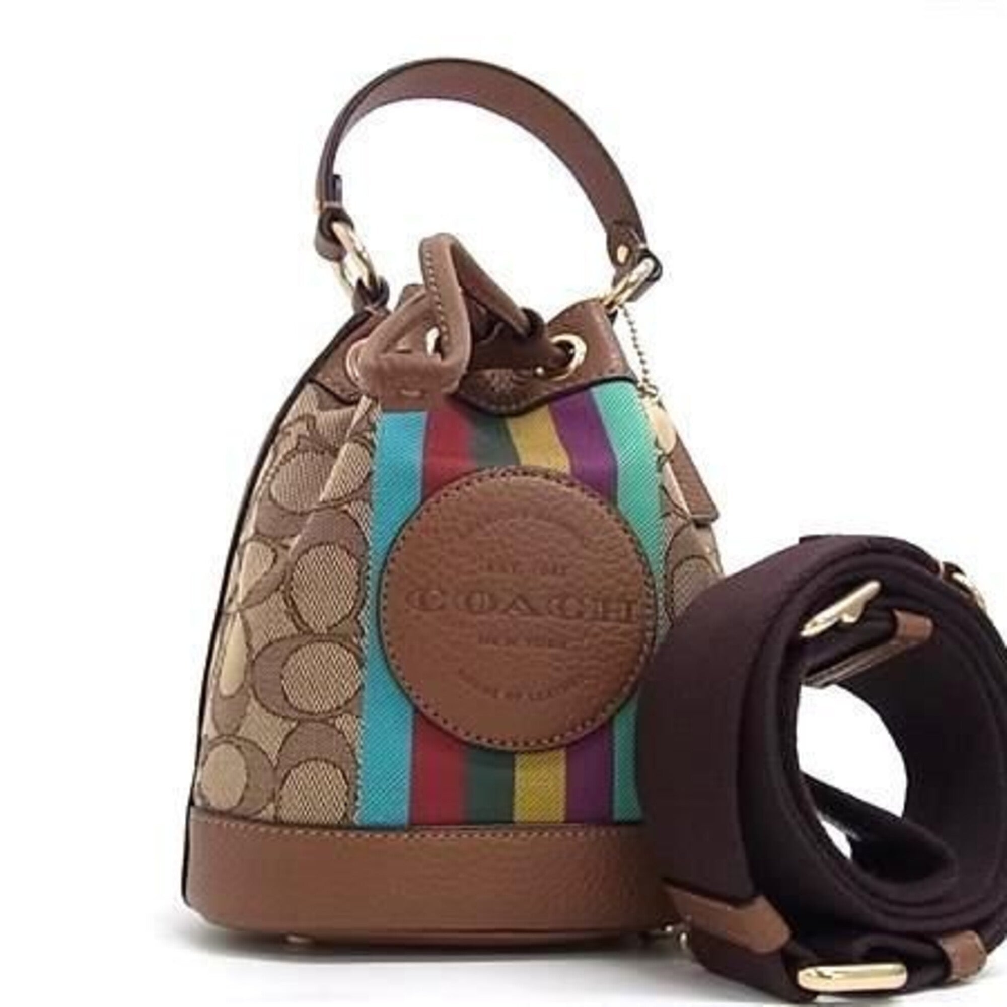 Coach Signature Brown Multi-Color Canvas Leather Handbag (Pre-Owned)