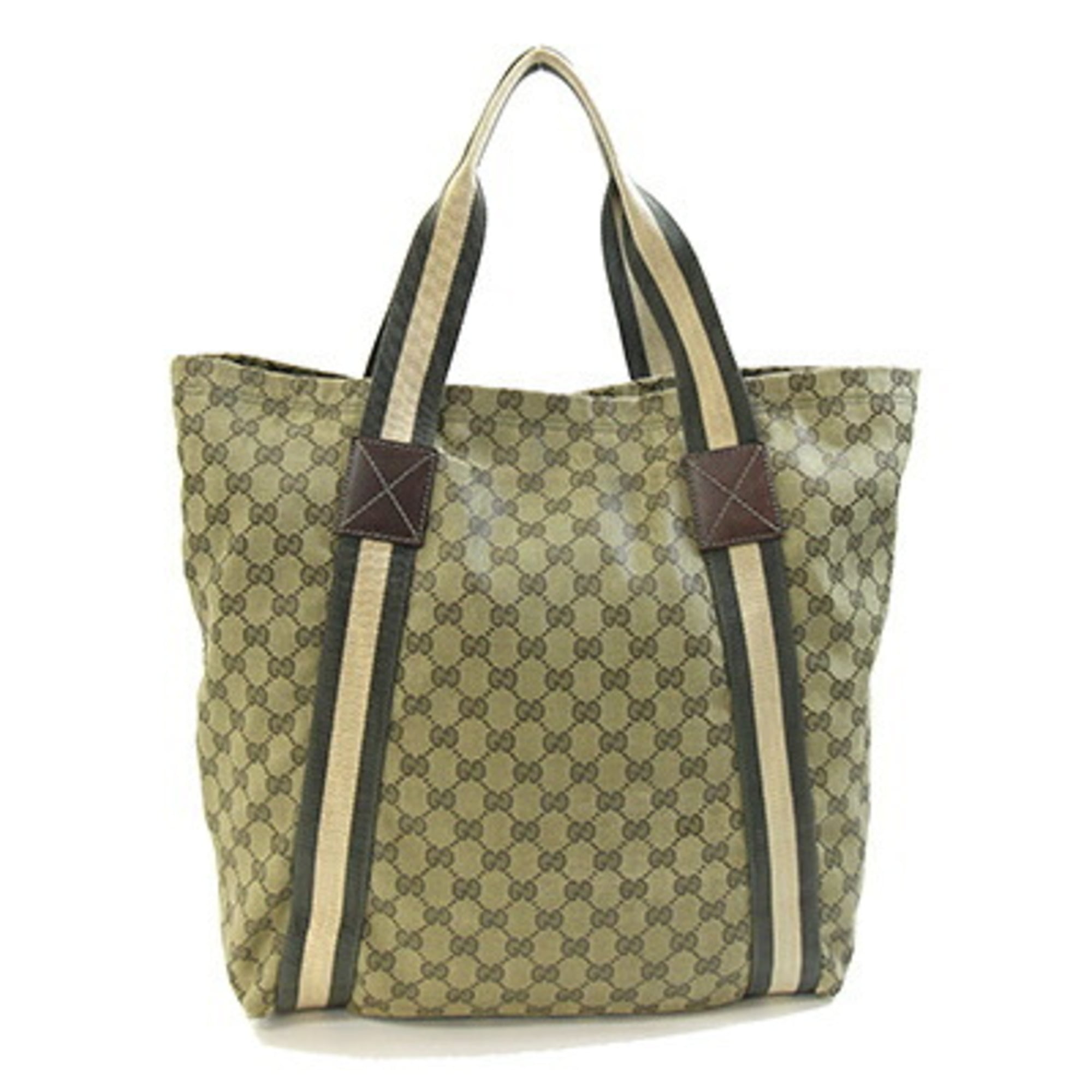 Gucci Khaki Canvas Leather Handbag Tote Bag (Pre-Owned)