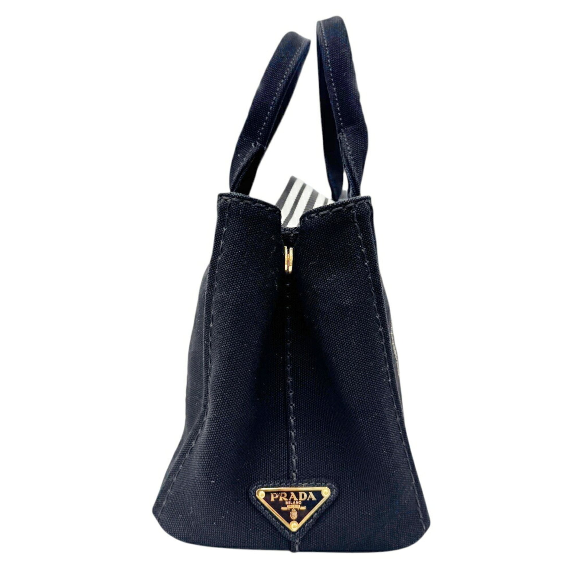 Prada Black White Canvas Handbag Shoulder Bag (Pre-Owned)