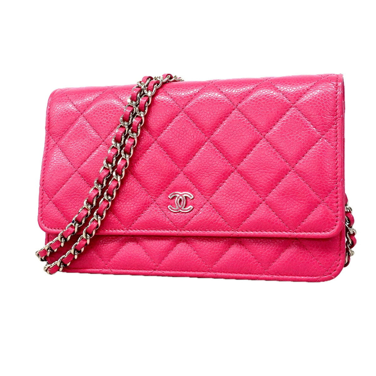 Chanel Pink Grained Calfskin Chain/Shoulder Wallet (Pre-Owned)