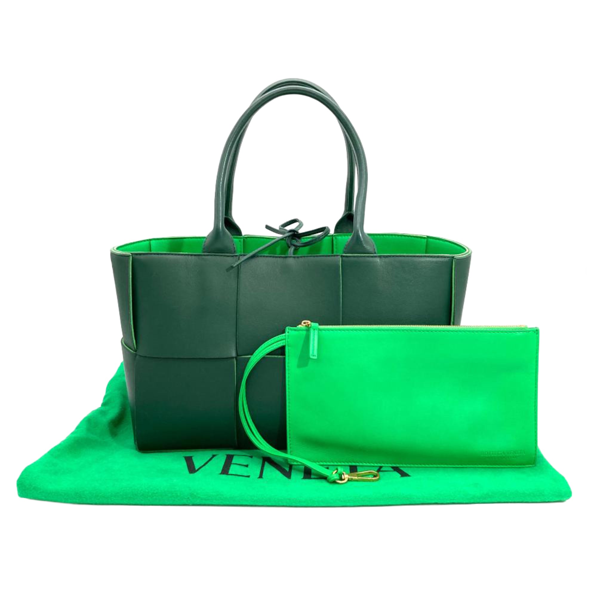 Bottega Veneta Green Leather Handbag Pouch Tote Bag (Pre-Owned)