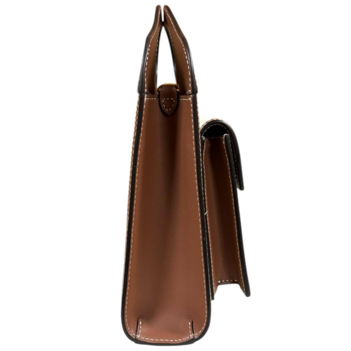 Burberry Brown White Leather Canvas Shoulder Bag (Pre-Owned)