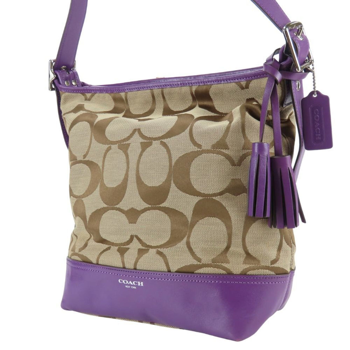 Coach Beige Purple Leather Canvas Shoulder Bag (Pre-Owned)