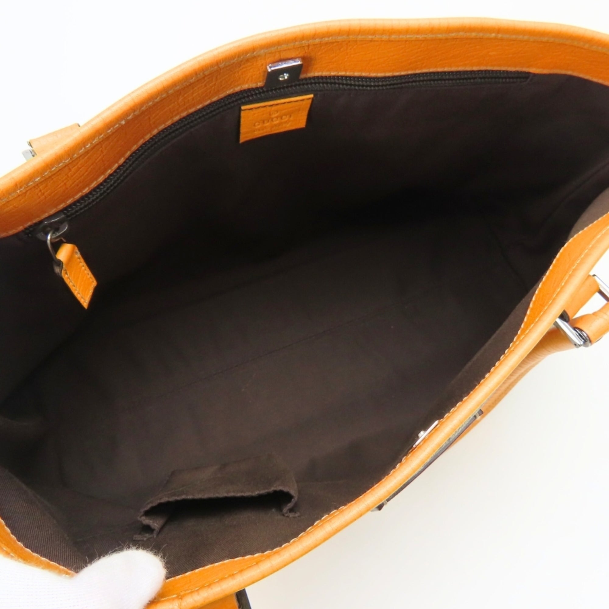 Gucci Beige Orange Gg Supreme Canvas Leather Tote Bag (Pre-Owned)