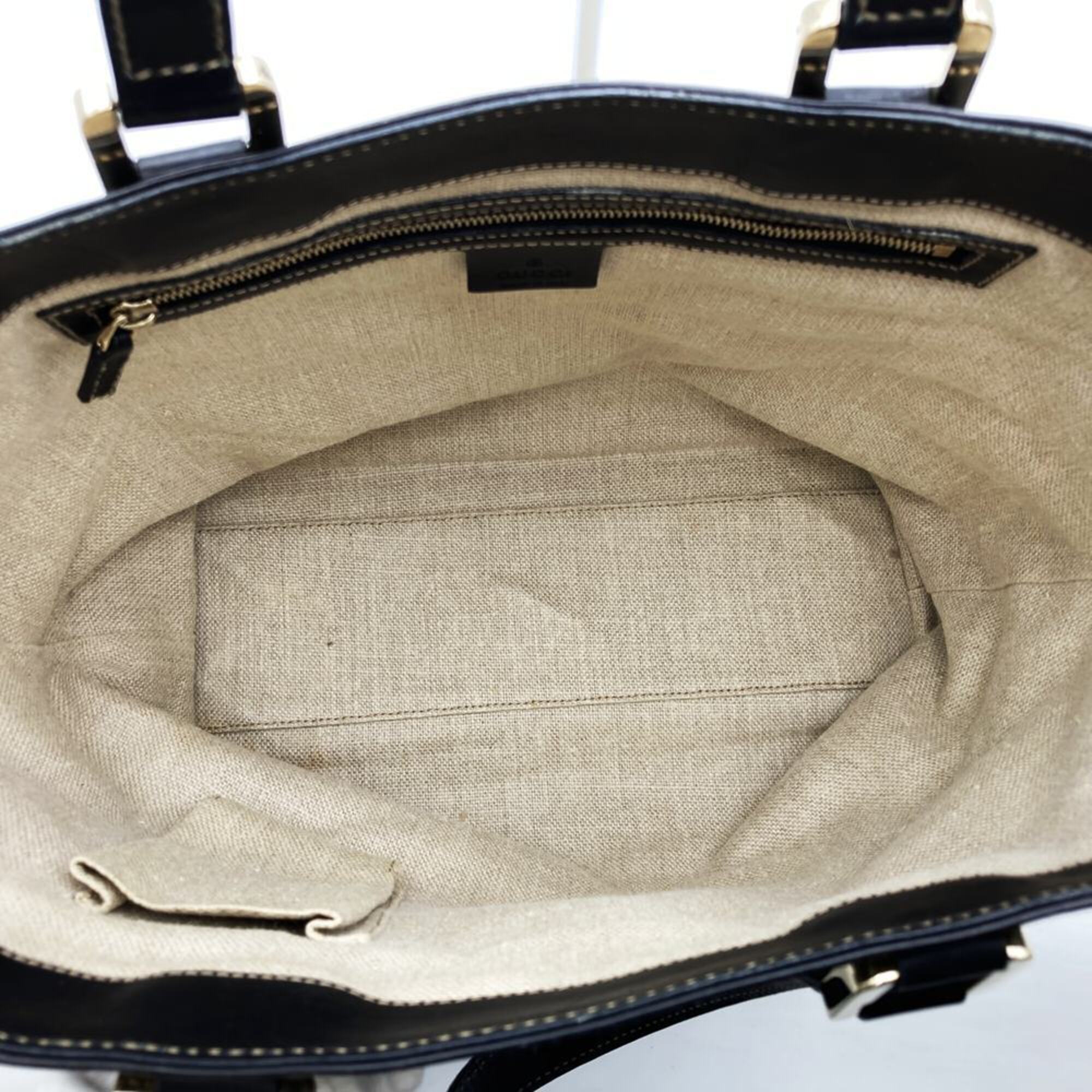 Gucci Beige Canvas Leather Tote Bag (Pre-Owned)