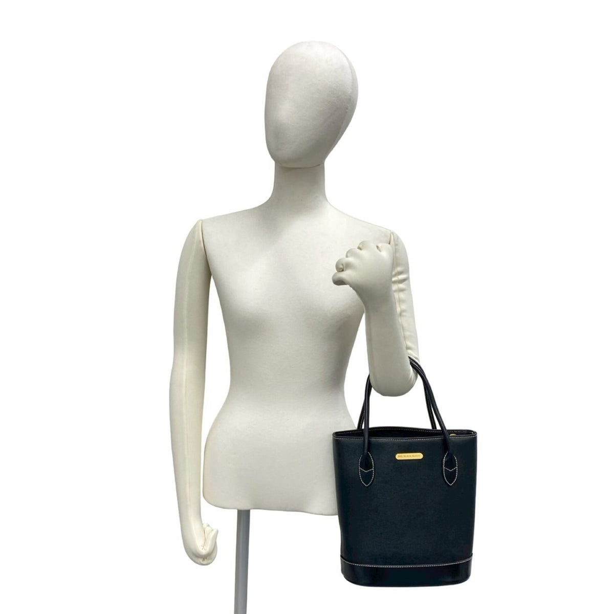 Burberry Black Leather Handbag Tote Bag (Pre-Owned)