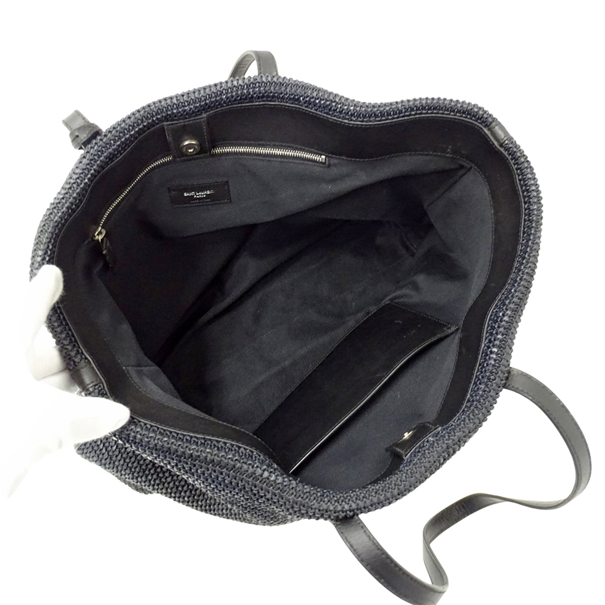 Saint Laurent Black Raffia Handbag Tote Bag (Pre-Owned)