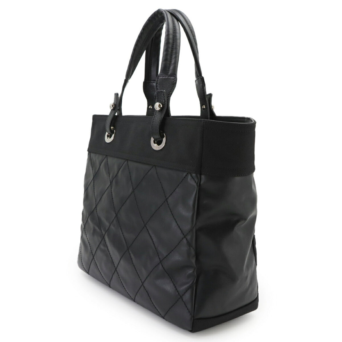 Chanel Paris Biarritz Black Canvas Nylon Leather Handbag Tote Bag (Pre-Owned)