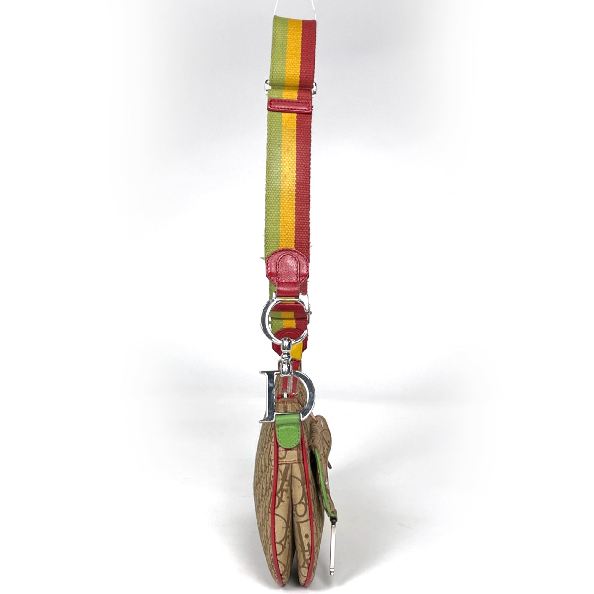 Christian Dior Rasta Brown Multi-Color Canvas Leather Saddle Bag Shoulder Bag (Pre-Owned)
