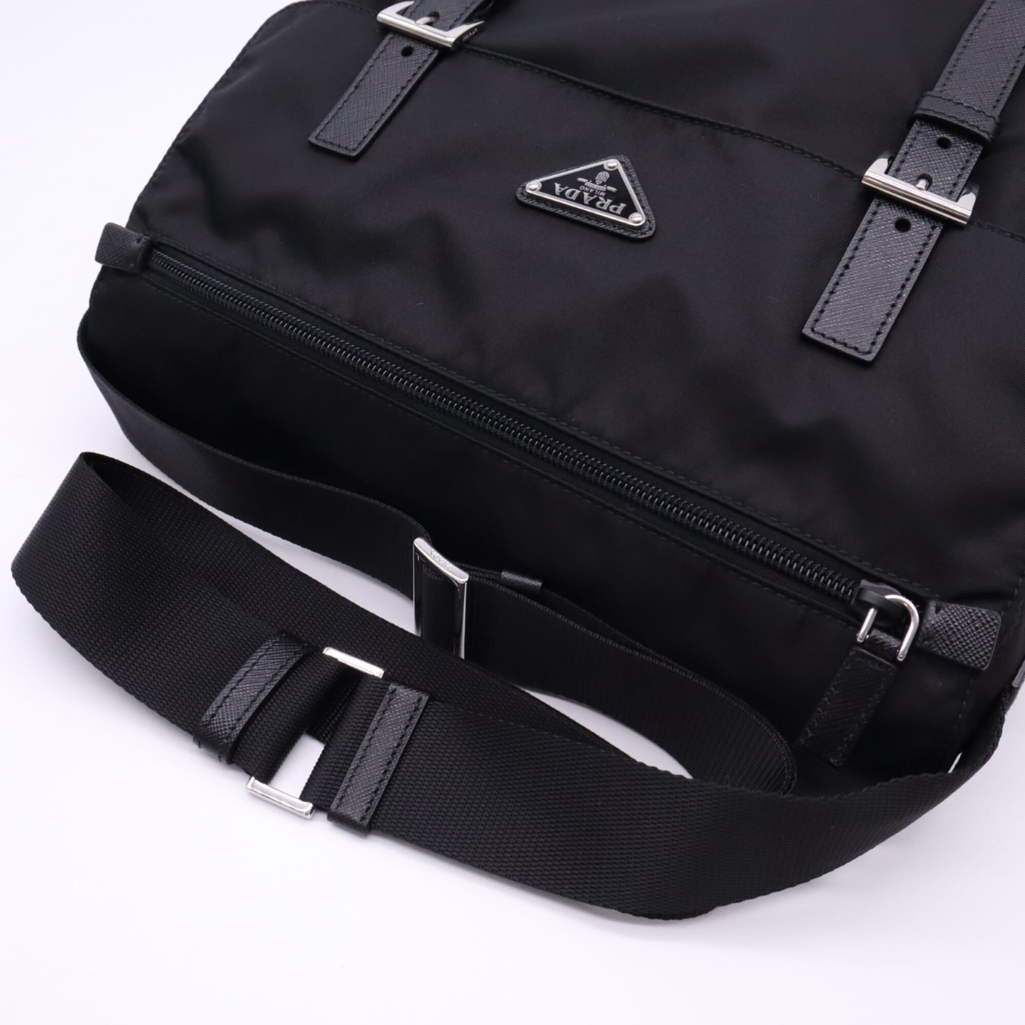 Prada Saffiano Black Nylon Saffiano Shoulder Bag (Pre-Owned)