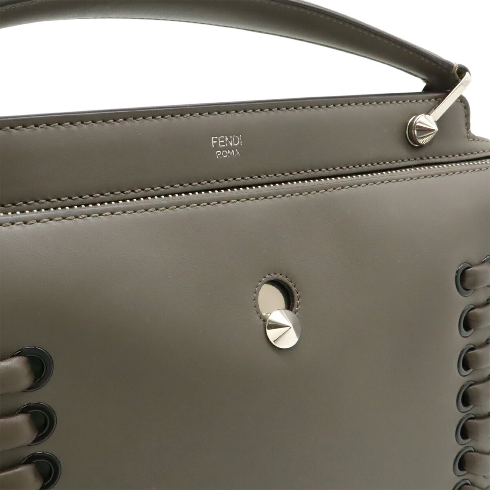 Fendi Gray Leather Handbag Pouch Shoulder Bag (Pre-Owned)
