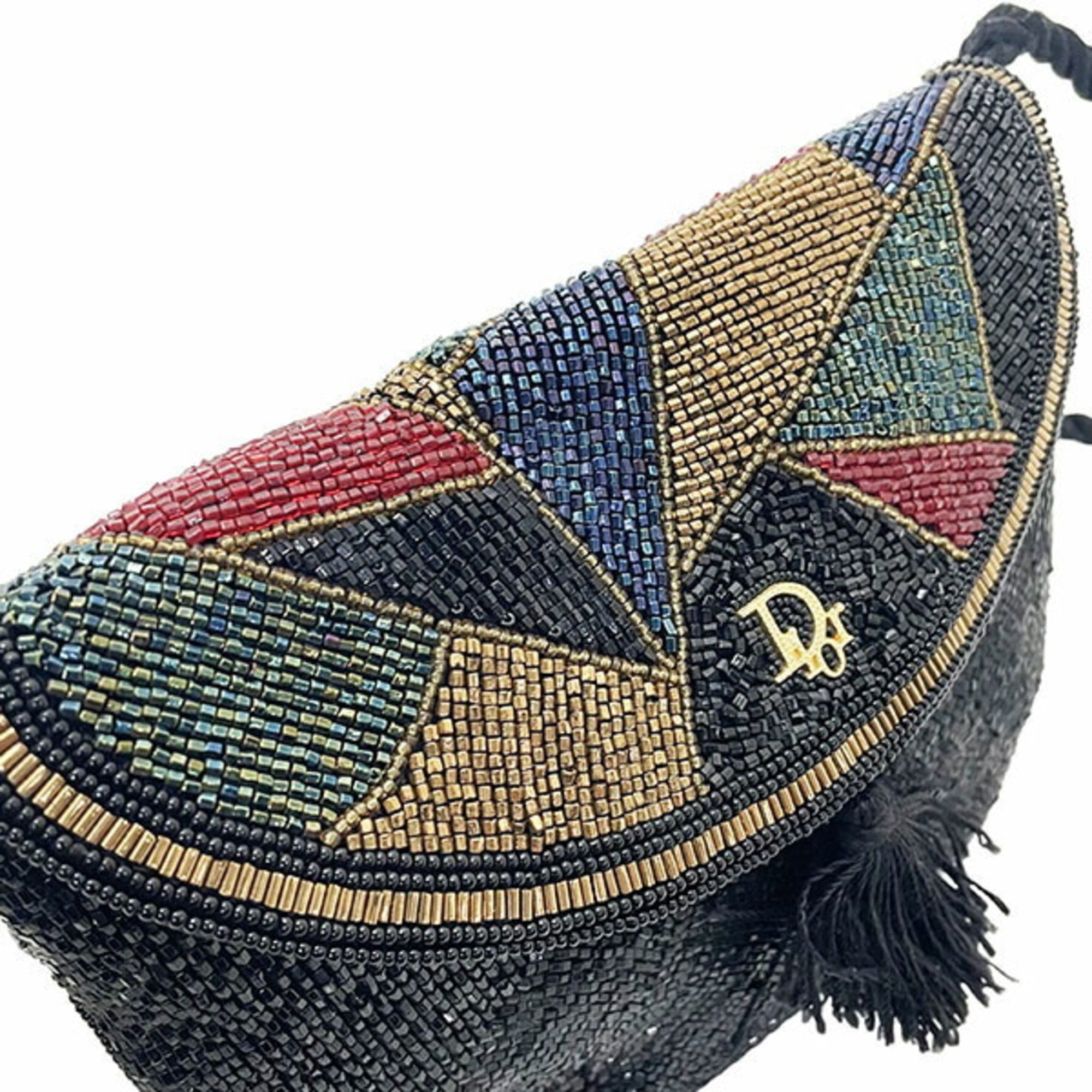 Christian Dior Black Multi-Color Beads Pochette Shoulder Bag (Pre-Owned)