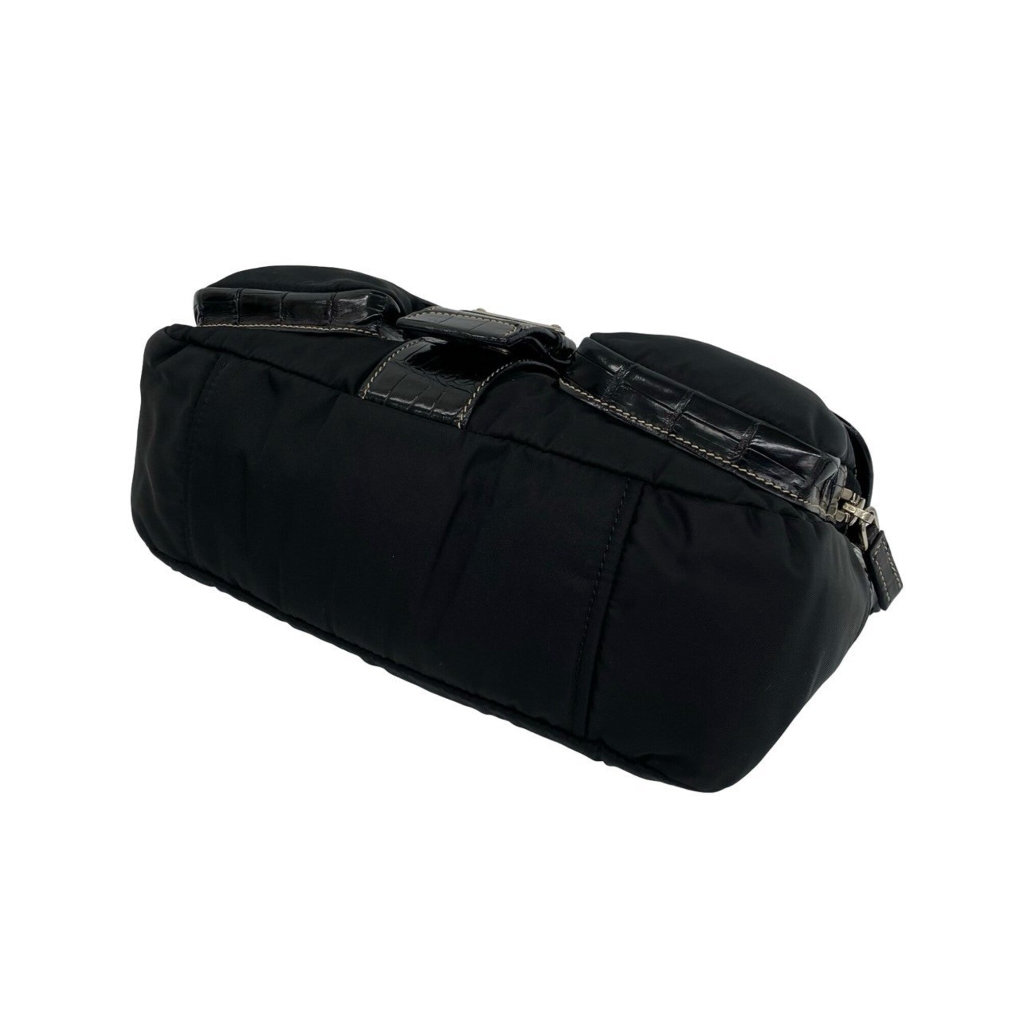 Prada Black Leather Nylon Handbag Shoulder Bag (Pre-Owned)