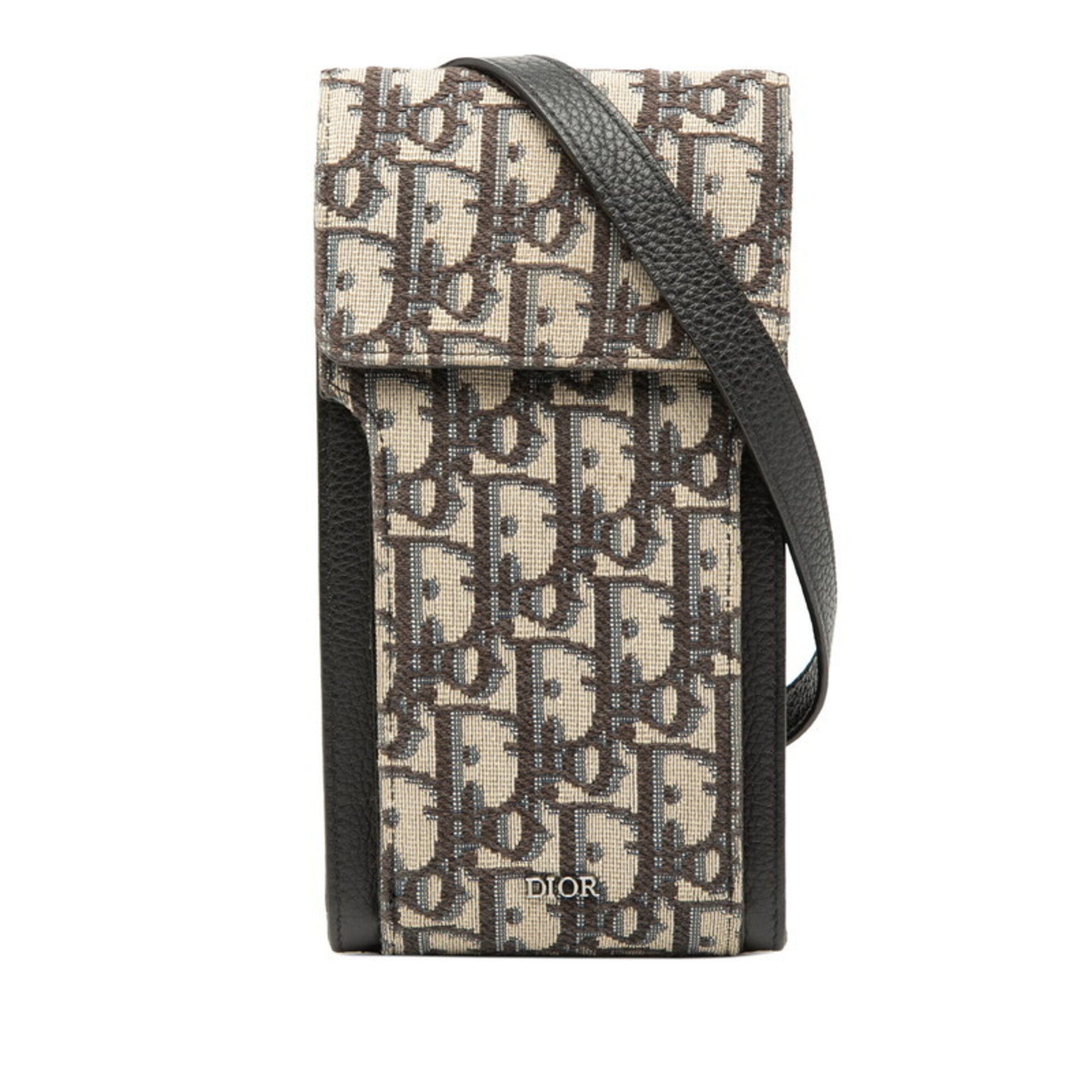 Christian Dior Beige Navy Black Canvas Leather Pochette Shoulder Bag (Pre-Owned)