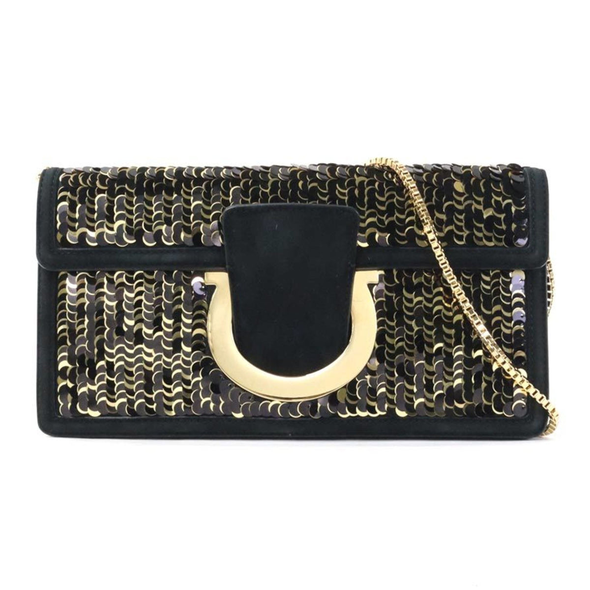 Salvatore Ferragamo Black Spangles Leather Clutch Bag Shoulder Bag (Pre-Owned)