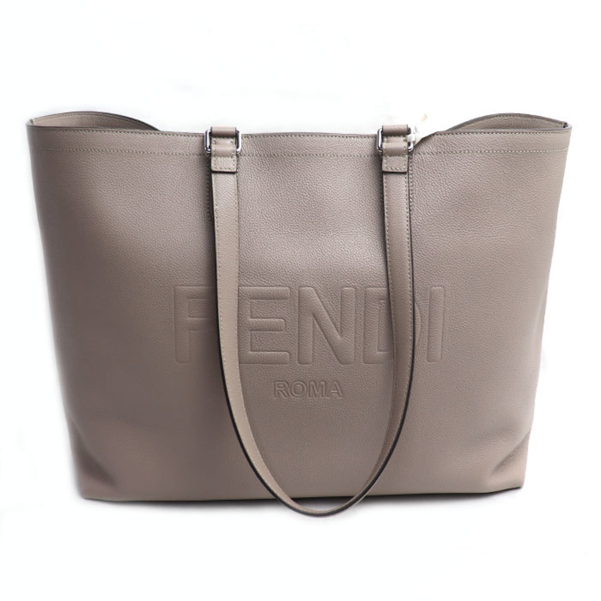Fendi Gray Leather Tote Bag (Pre-Owned)