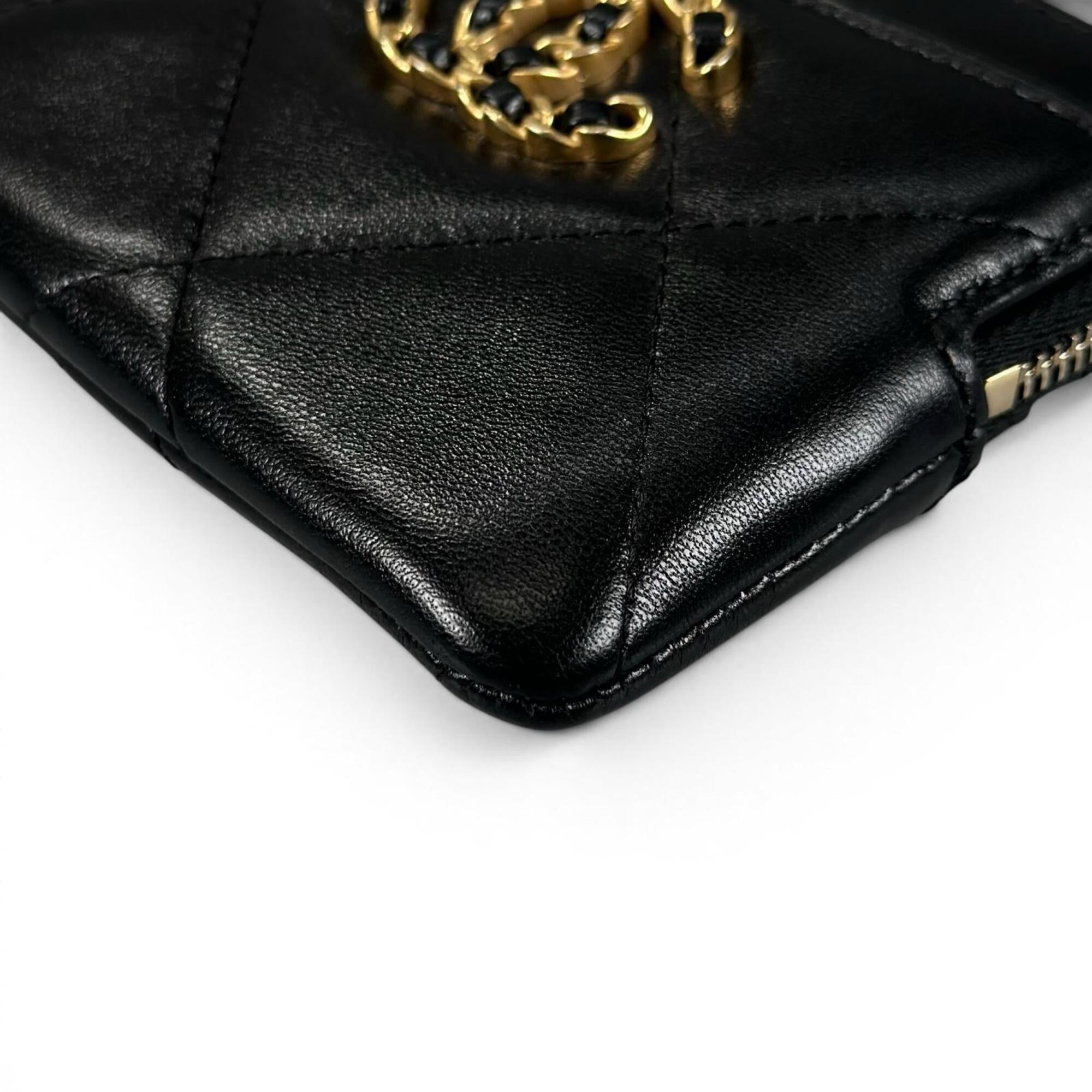 Chanel Gold Black Leather Coin Purse/Coin Case (Pre-Owned)