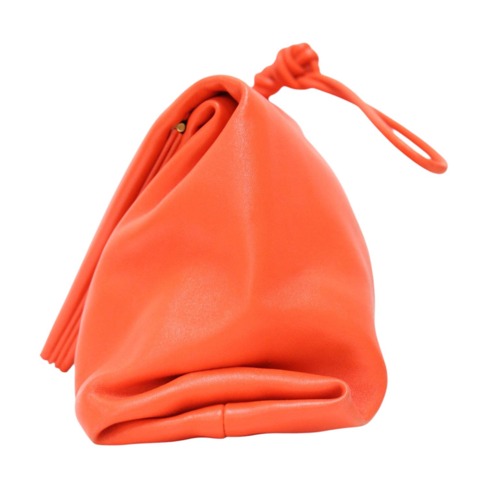 Bottega Veneta Orange Leather Clutch Bag Handbag (Pre-Owned)