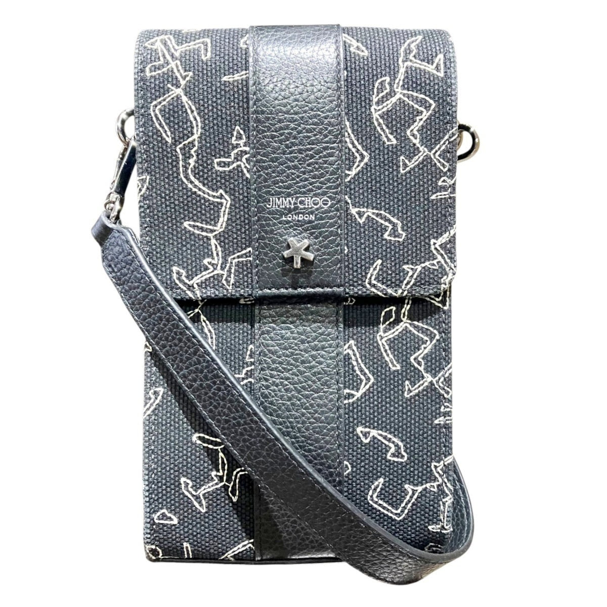 Jimmy Choo Black Canvas Leather Shoulder Bag (Pre-Owned)