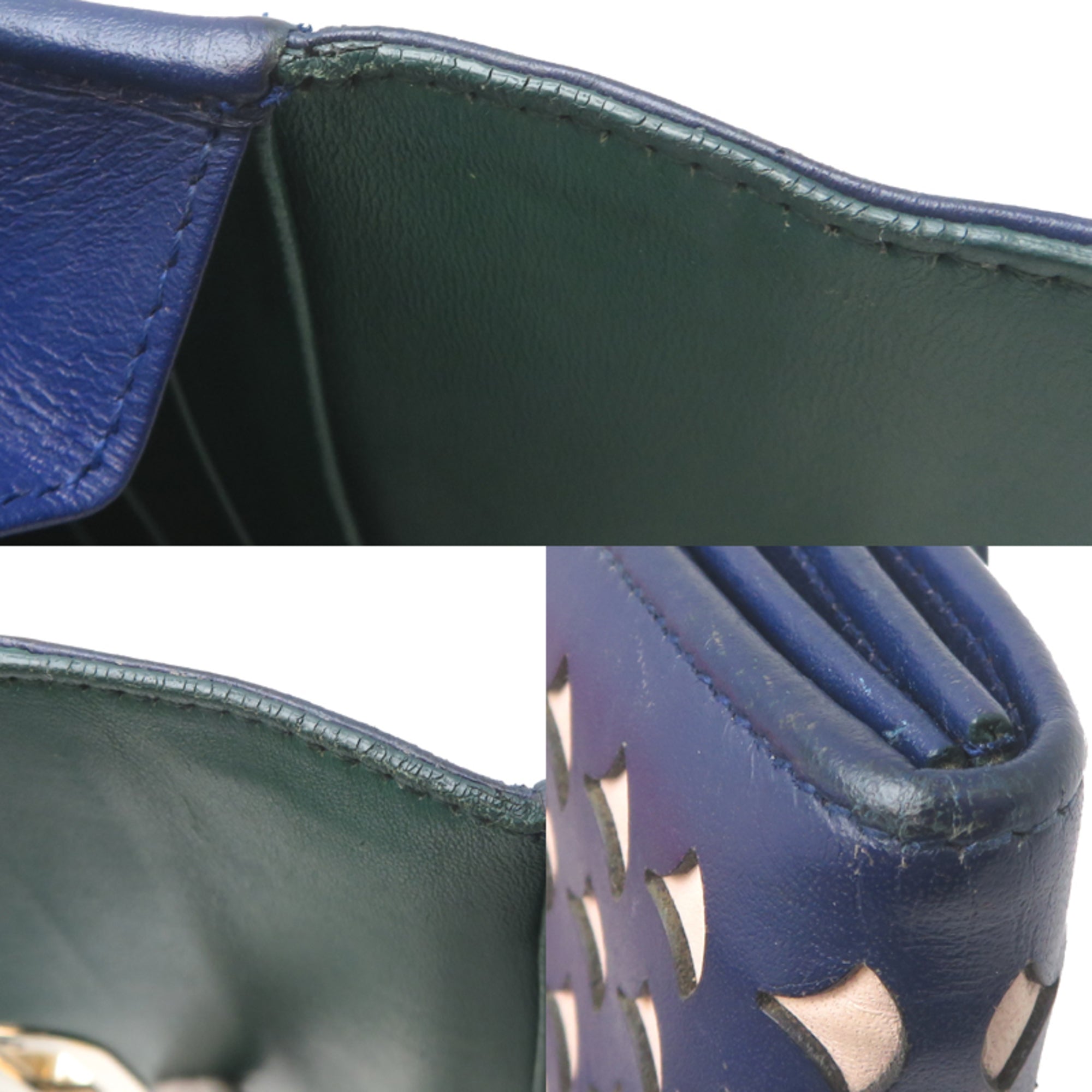 Bvlgari Beige Navy Leather Long Wallet (Bi-Fold) (Pre-Owned)