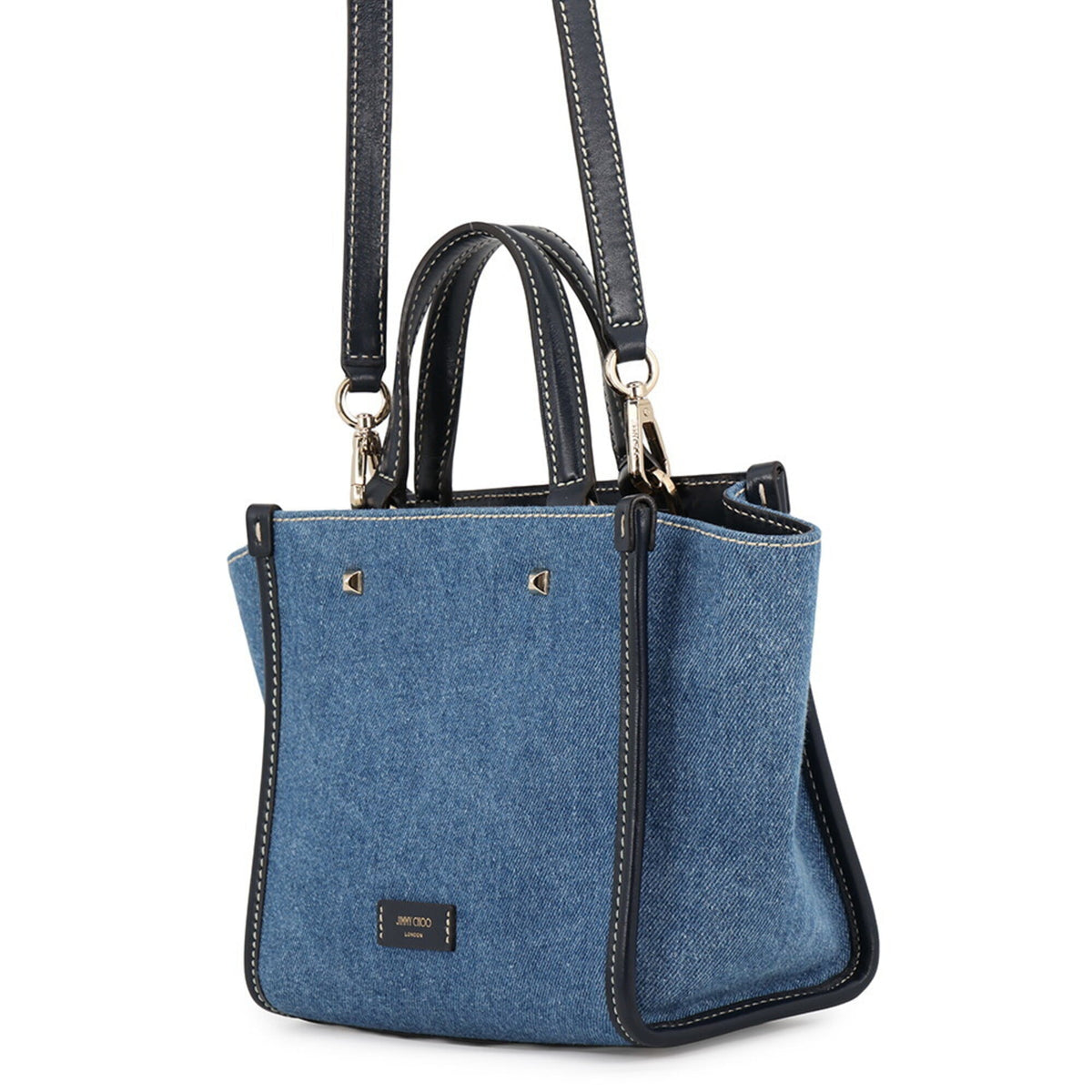 Jimmy Choo Blue Navy White Denim Leather Handbag Tote Bag (Pre-Owned)