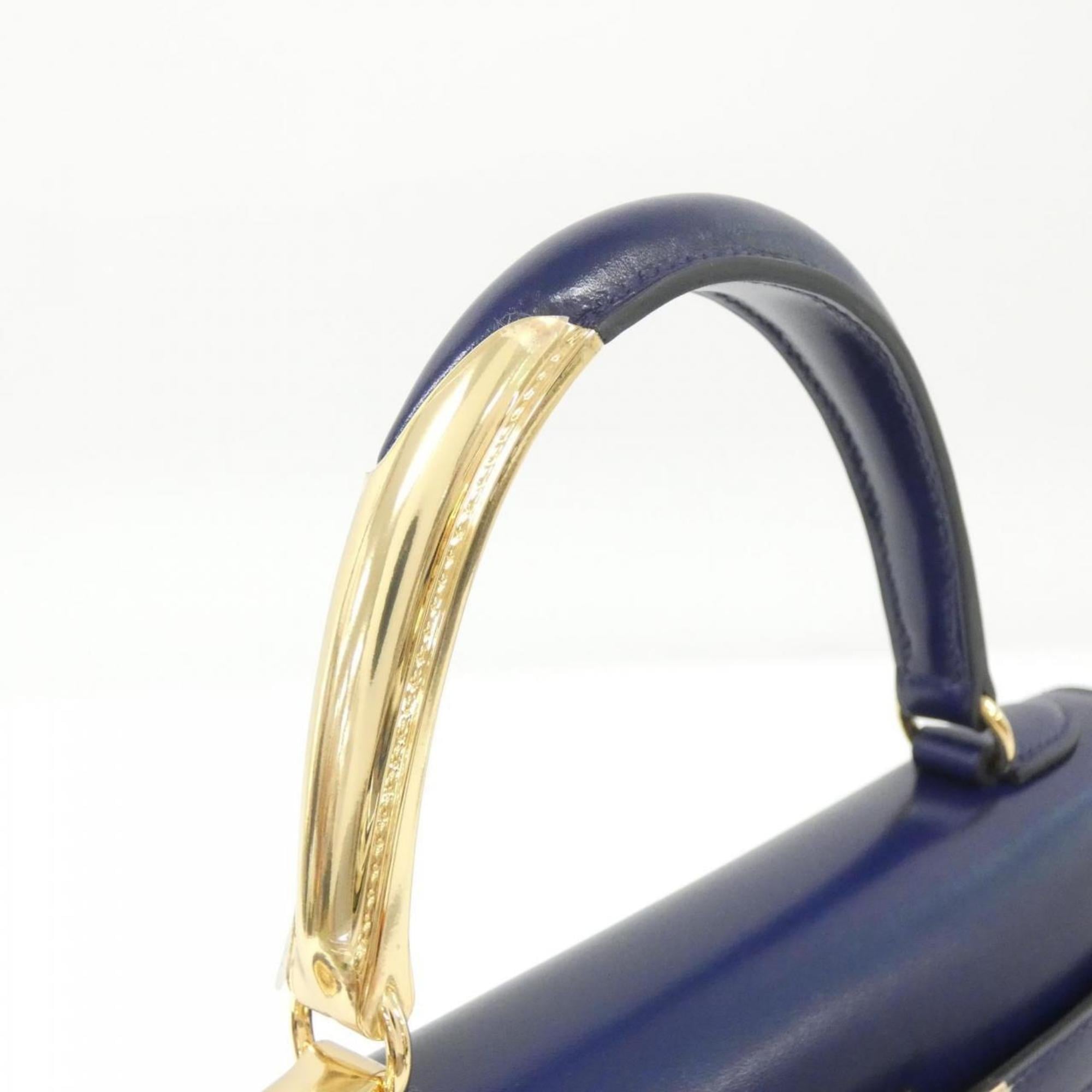 Hermes Bleu Saphir Blue Box Calf Leather Handbag (Pre-Owned)