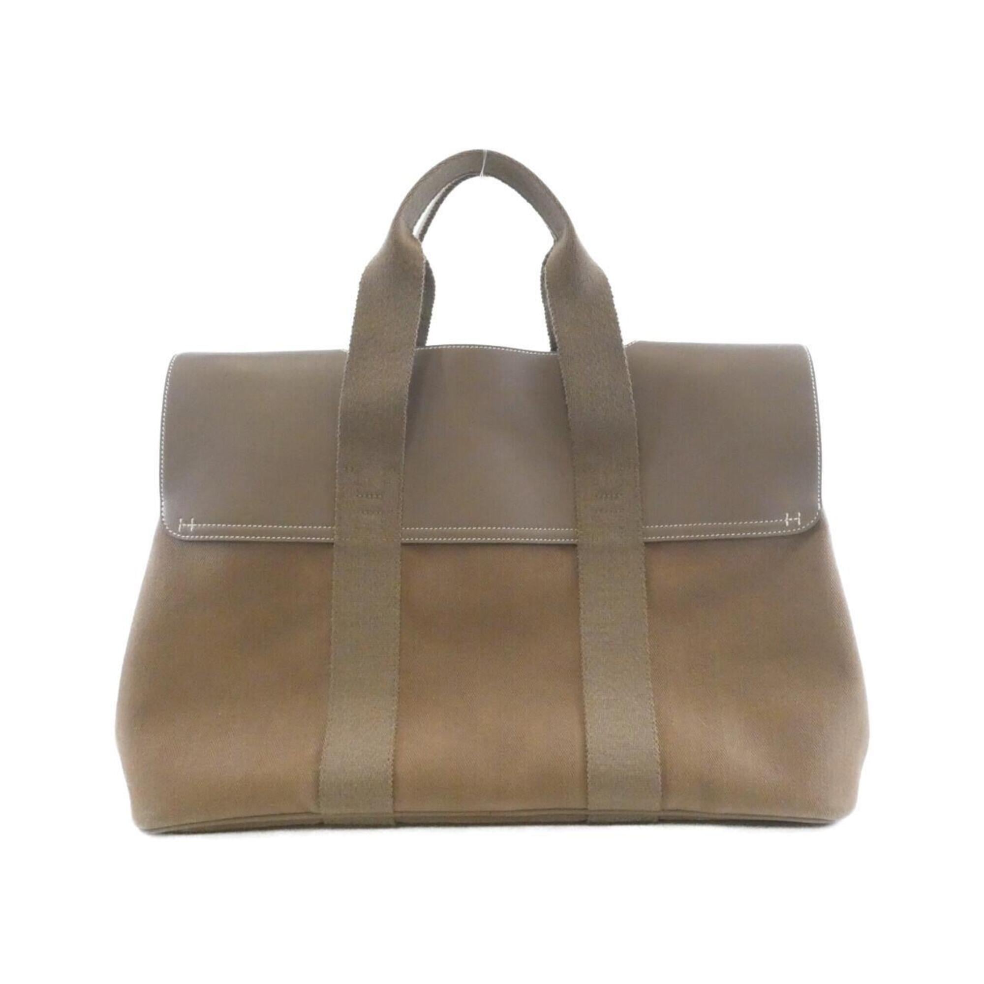 Hermes Etoupe Gray Toile Chevron Swift Leather Handbag (Pre-Owned)