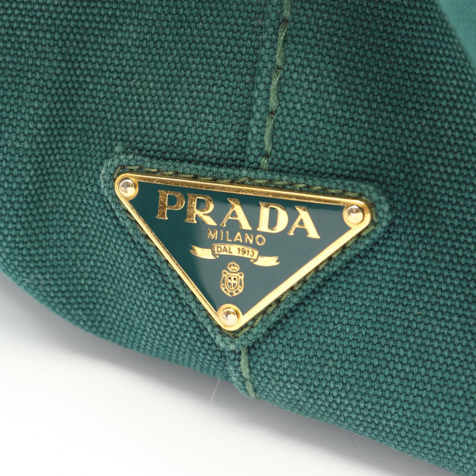 Prada Green Canvas Handbag Tote Bag (Pre-Owned)