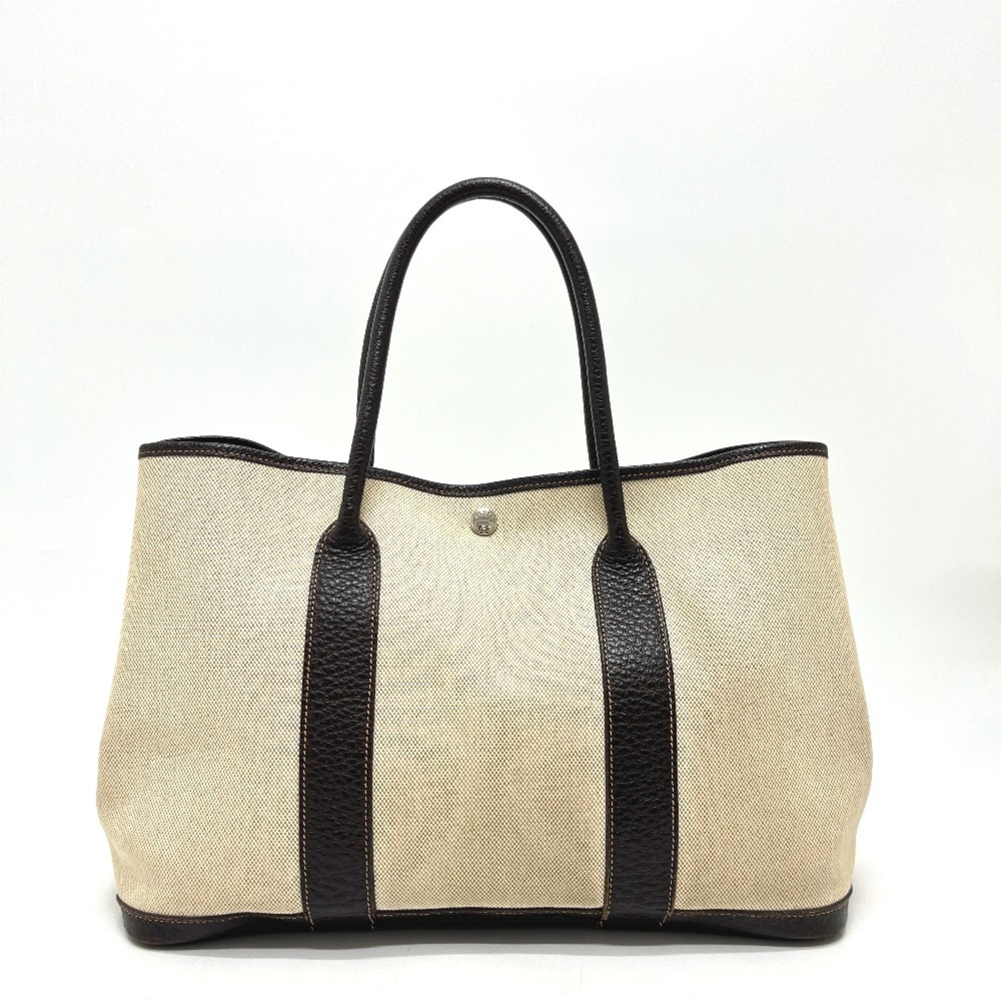 Hermes Beige Brown Toile H Leather Handbag Tote Bag (Pre-Owned)