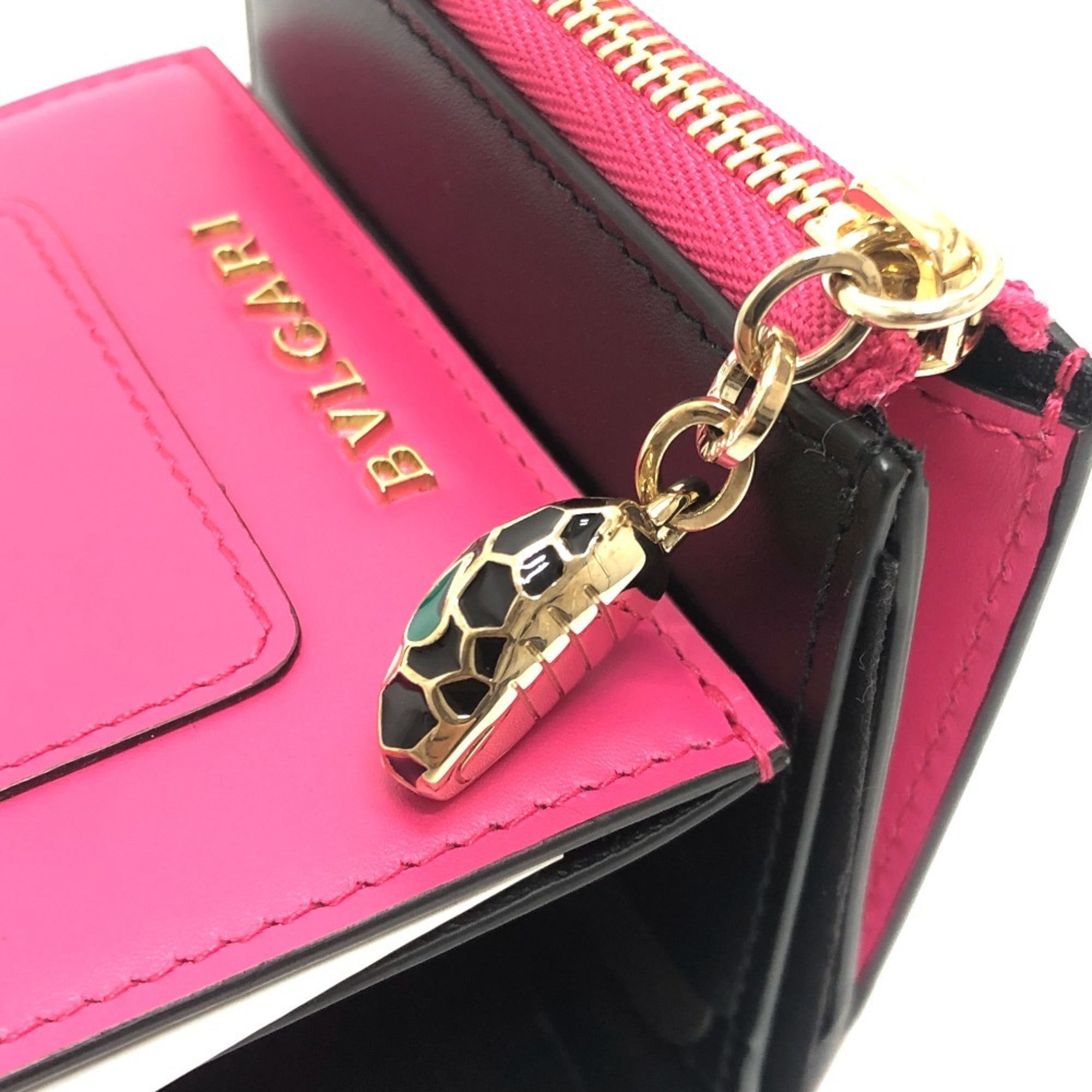 Bvlgari Black Pink Leather Wallet (Tri-Fold) (Pre-Owned)