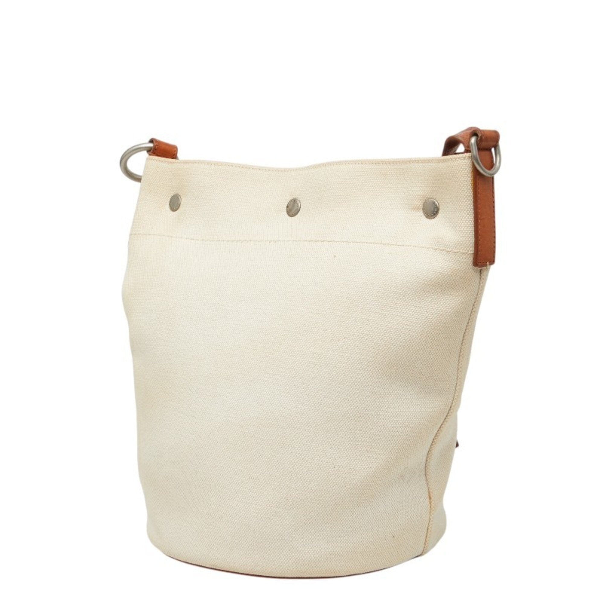 Saint Laurent Brown Ivory Canvas Leather Shoulder Bag (Pre-Owned)
