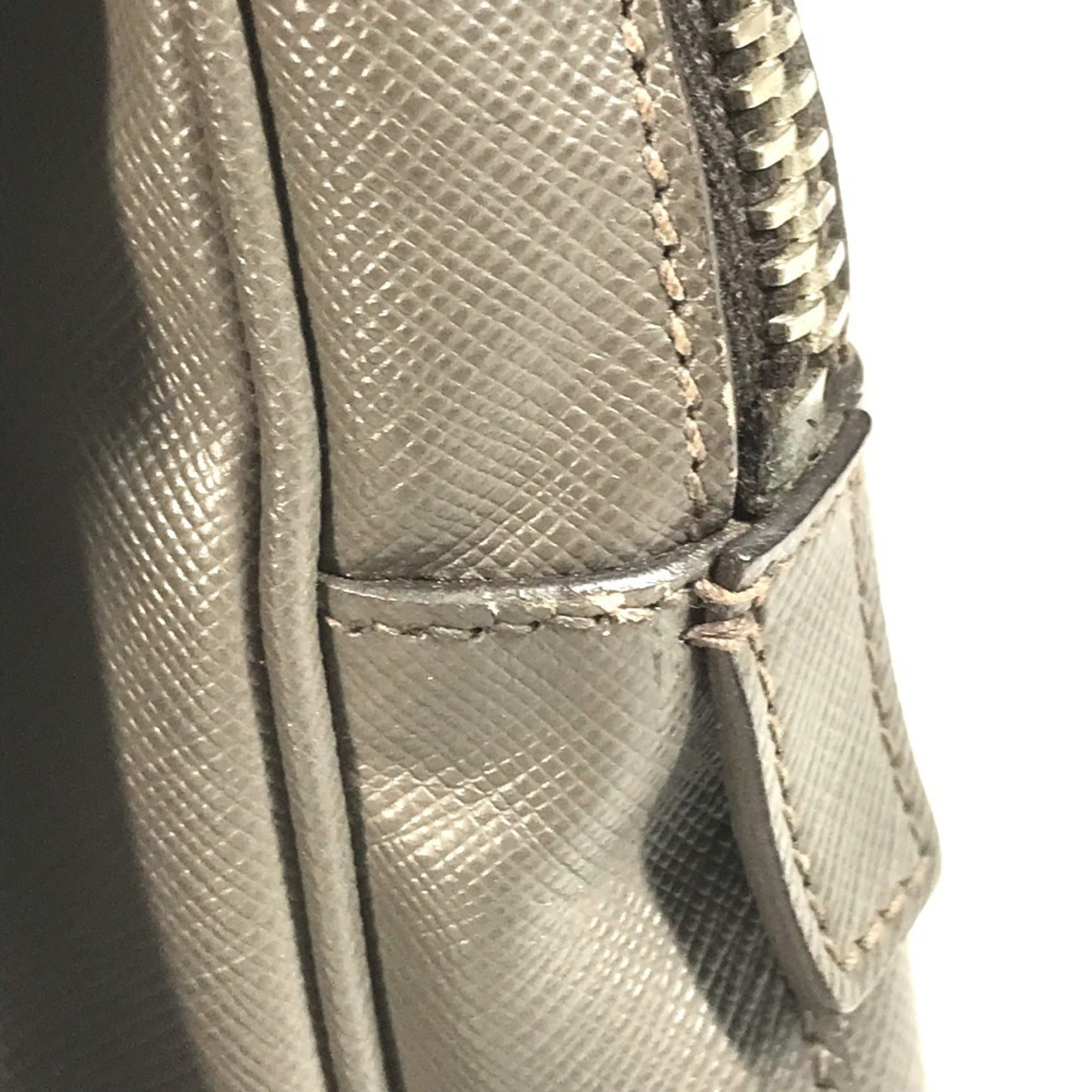 Prada Gray Leather Briefcase Handbag Tote Bag (Pre-Owned)