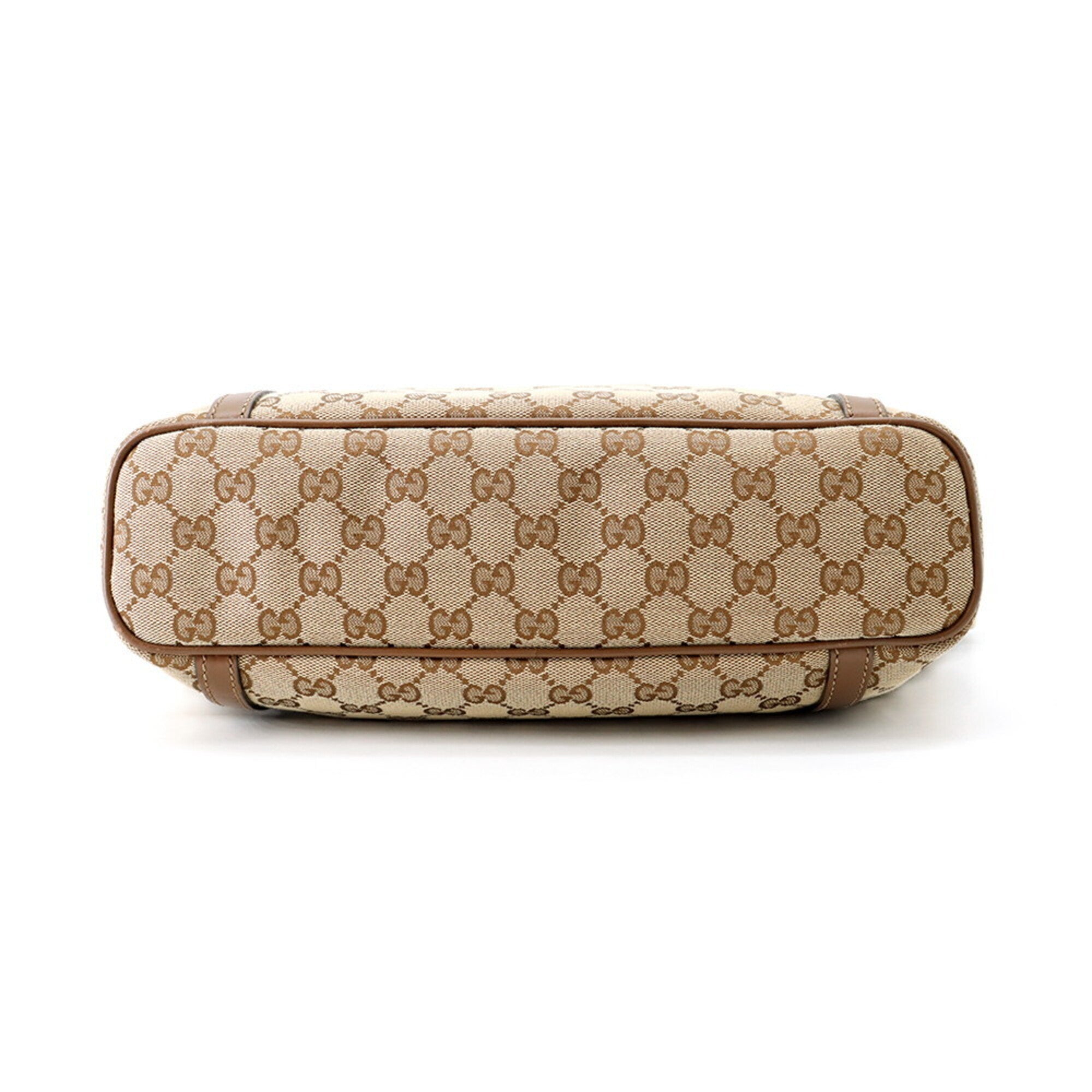 Gucci Gg Canvas Beige Brown Gg Canvas Leather Tote Bag (Pre-Owned)