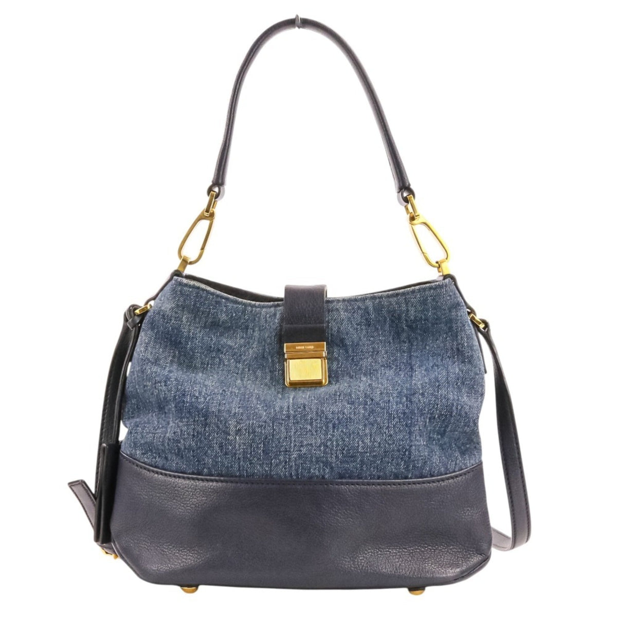 Miu Miu Navy Leather Denim Tote Bag (Pre-Owned)