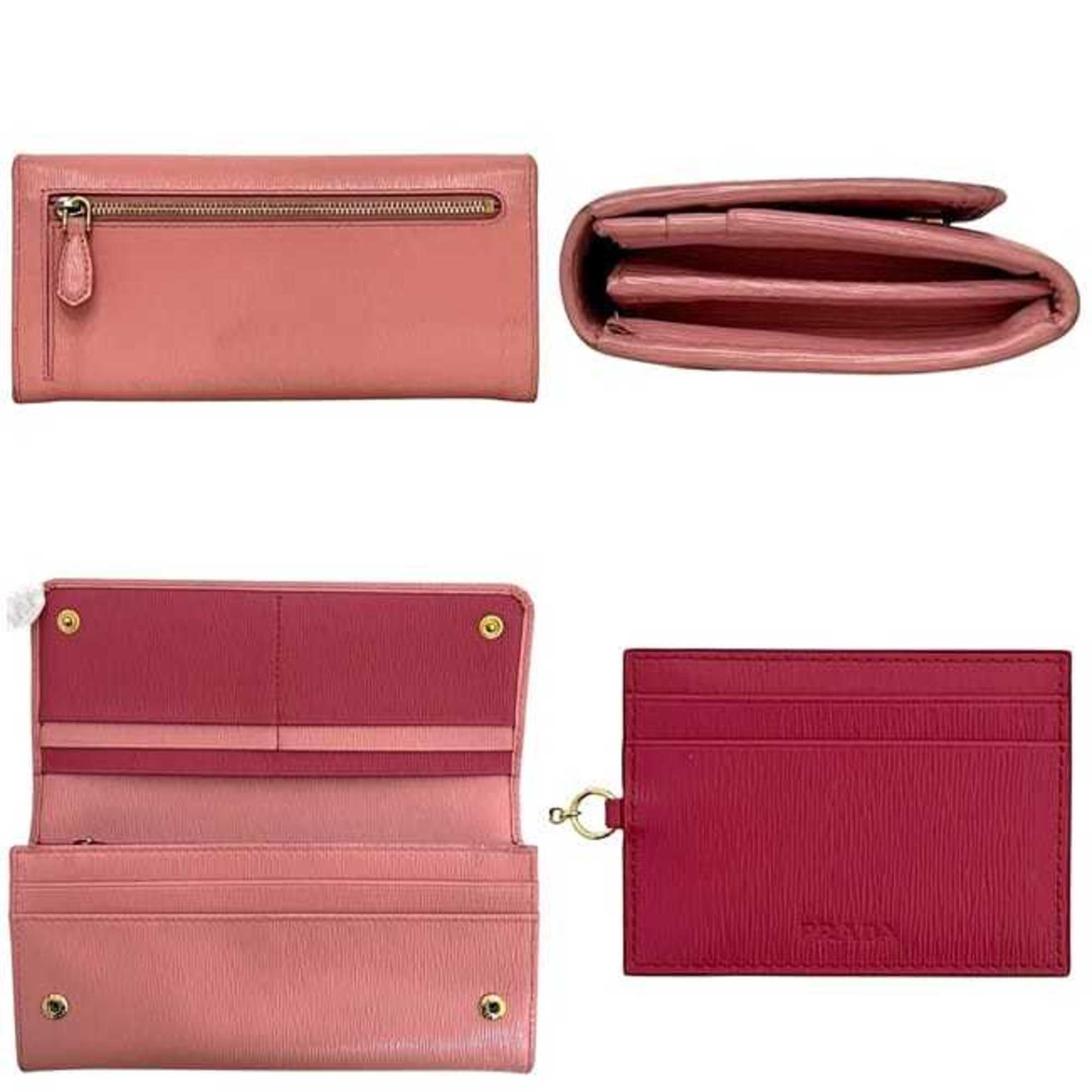 Prada Pink Leather Long Wallet (Bi-Fold) (Pre-Owned)