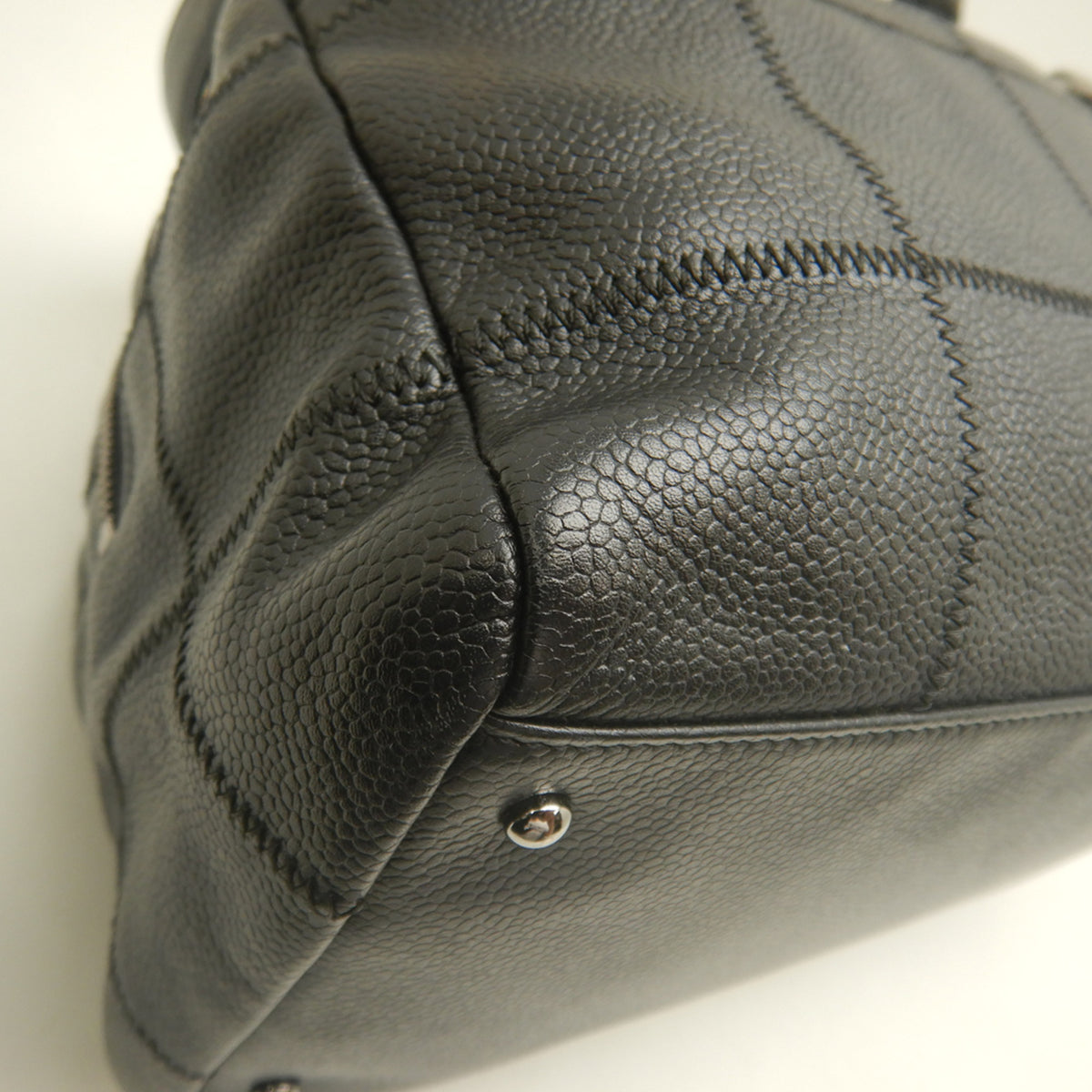 Chanel Chocolate Bar Black Grained Calfskin Boston Bag Handbag (Pre-Owned)