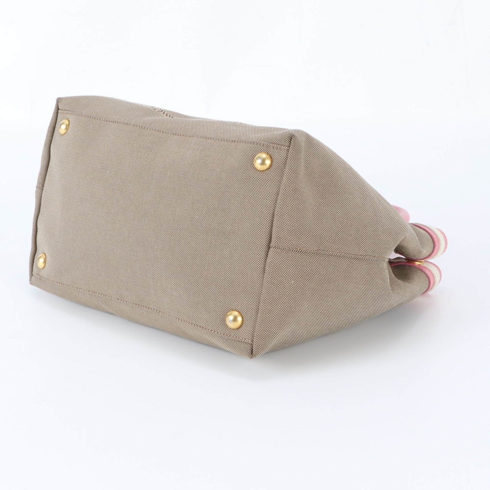 Prada Beige Pink Canvas Leather Handbag Tote Bag (Pre-Owned)