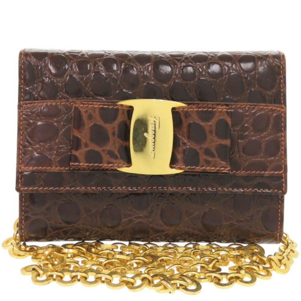 Salvatore Ferragamo Brown Leather Shoulder Bag (Pre-Owned)