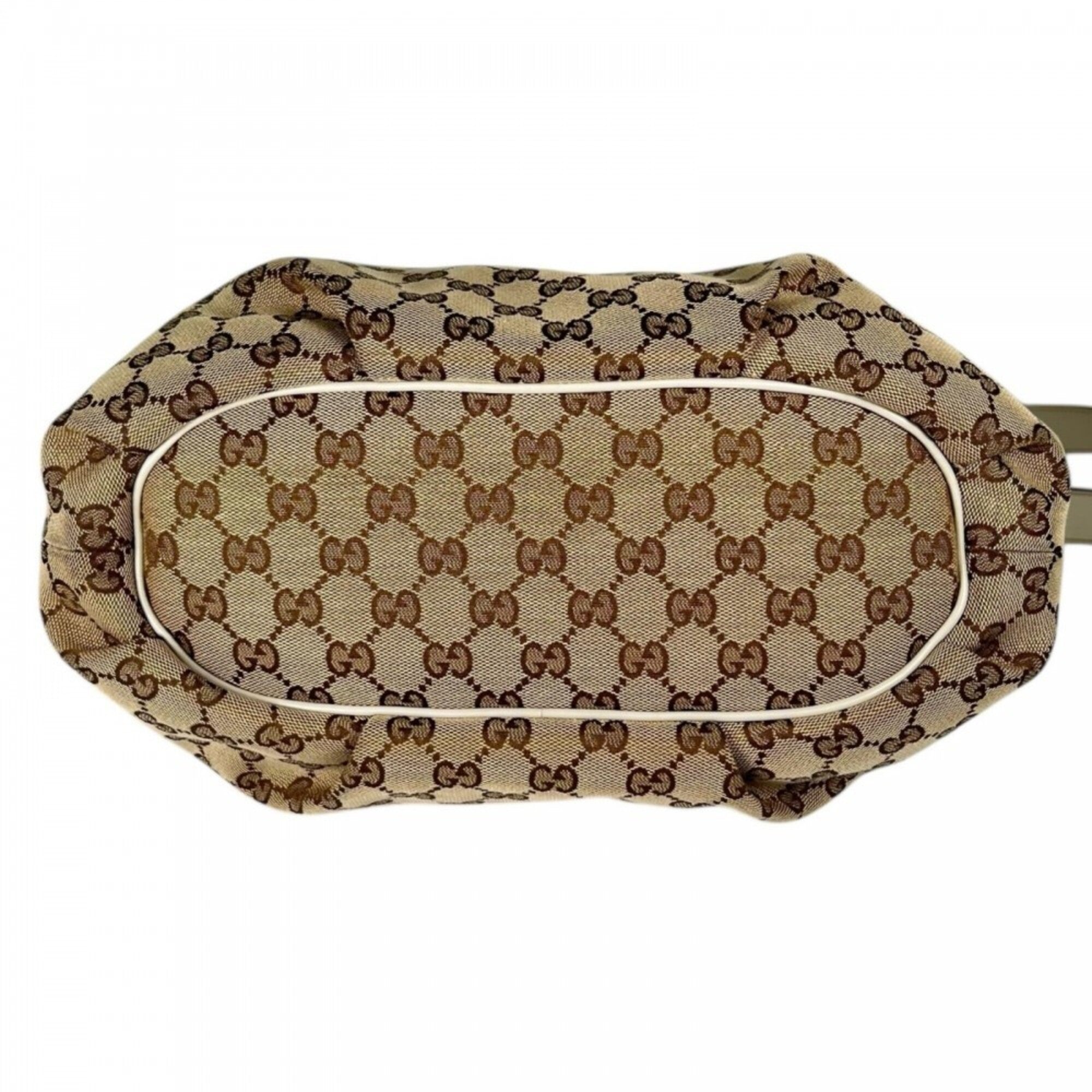 Gucci Beige Beige Gold Gg Canvas Shoulder Bag (Pre-Owned)