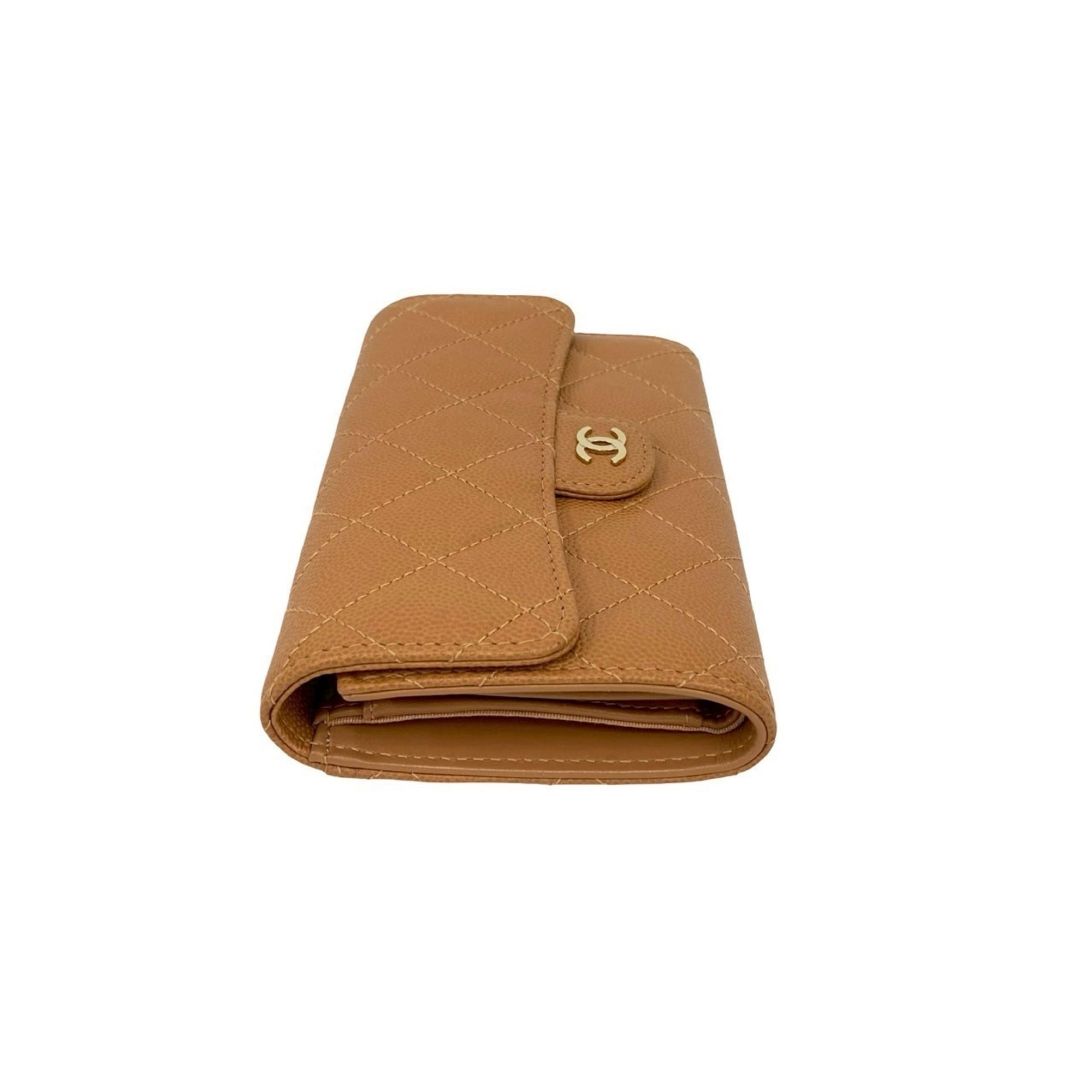 Chanel Beige Grained Calfskin Wallet (Tri-Fold) (Pre-Owned)