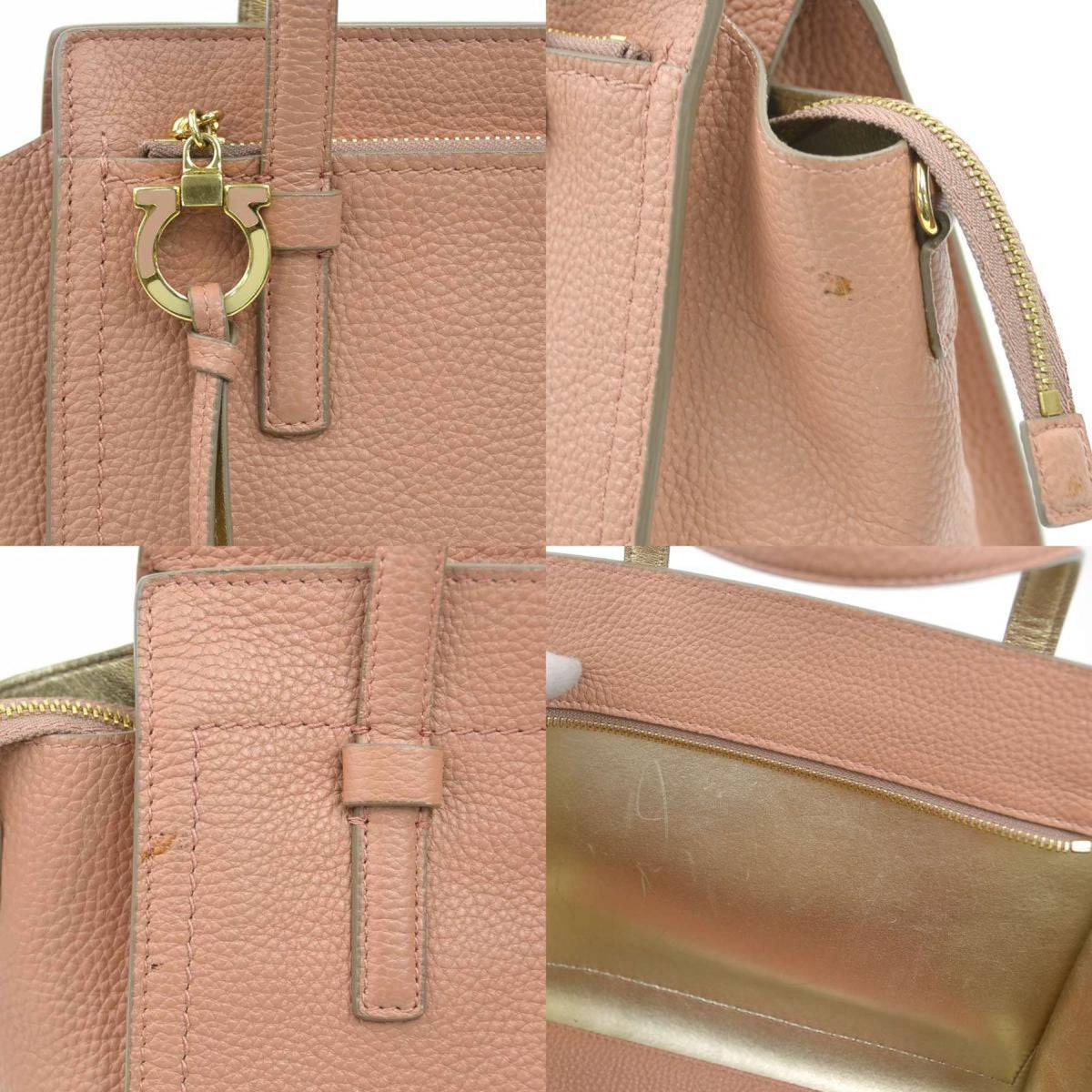 Salvatore Ferragamo Gancini Coral Pink Leather Handbag Shoulder Bag (Pre-Owned)