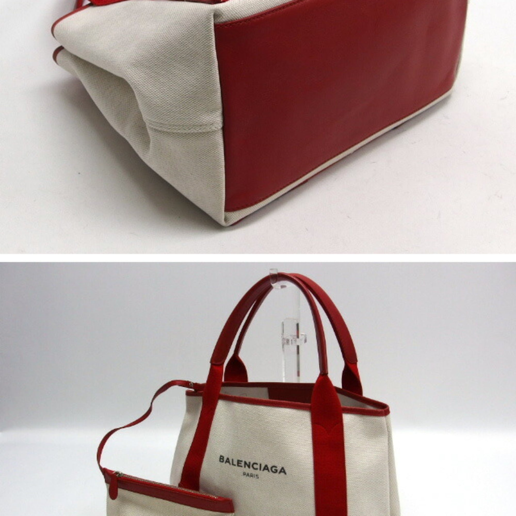Balenciaga Red Color White Canvas Leather Handbag Tote Bag (Pre-Owned)