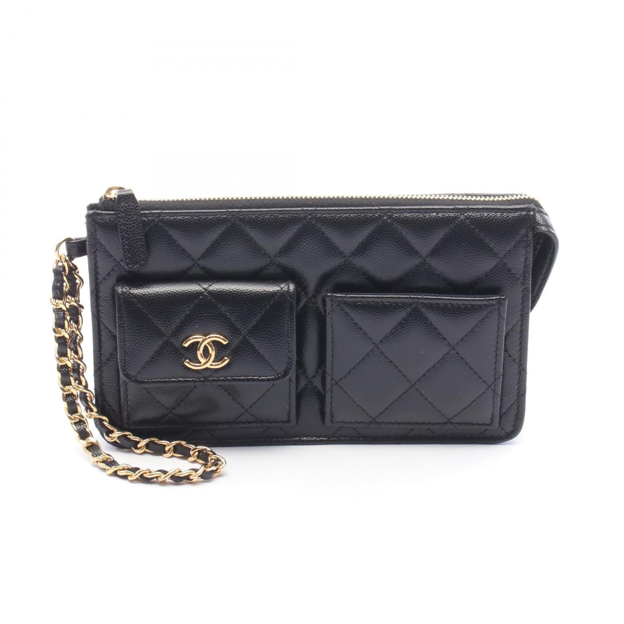 Chanel Black Grained Calfskin Clutch Bag Handbag (Pre-Owned)
