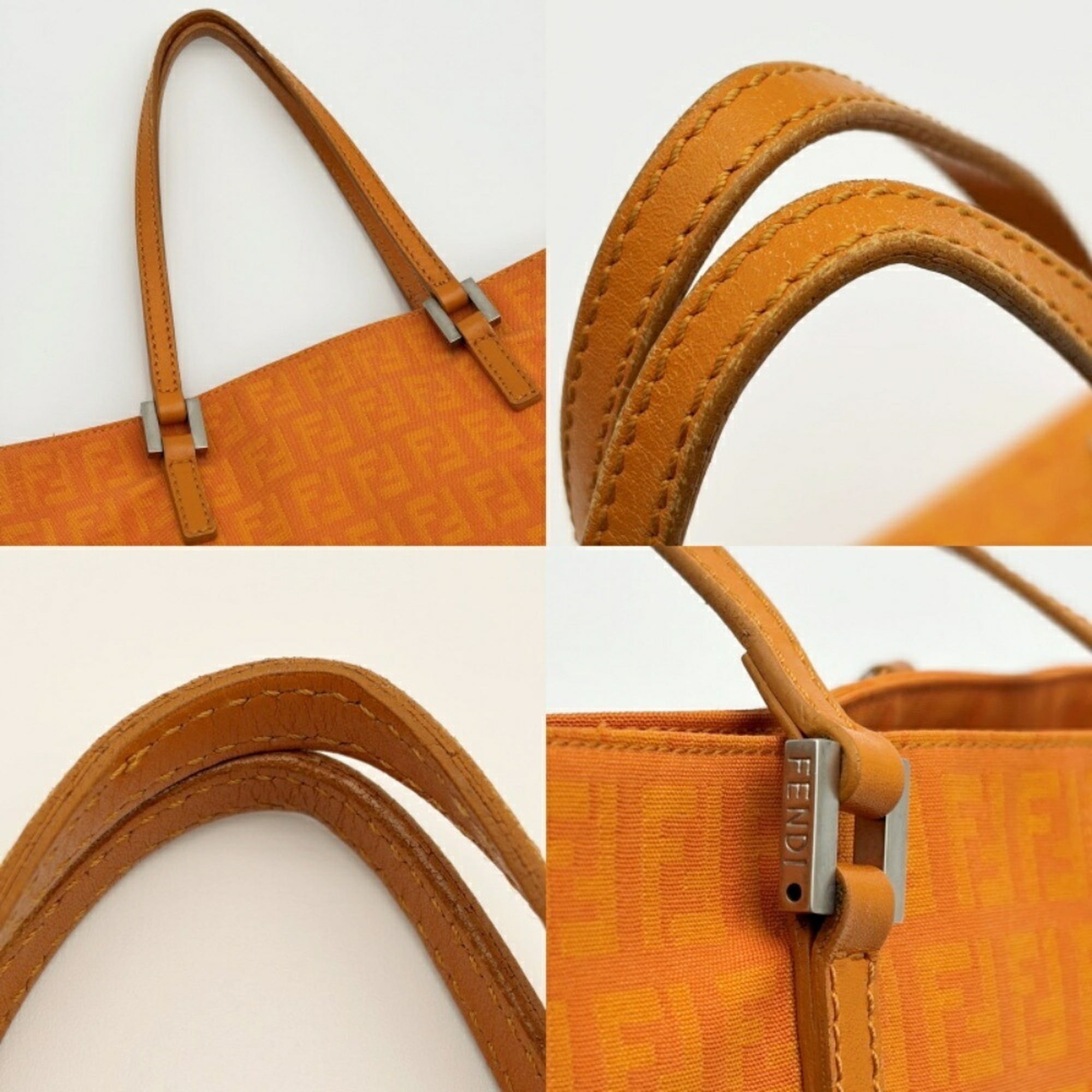 Fendi Zucchino Orange Canvas Leather Tote Bag (Pre-Owned)