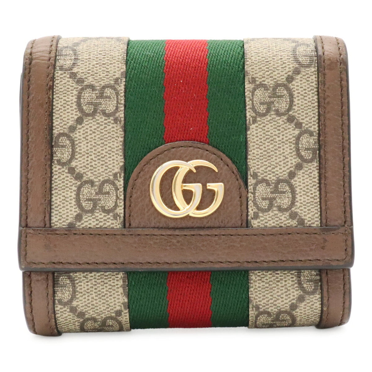 Gucci Beige Brown Green Red Color Gg Supreme Canvas Leather Wallet (Bi-Fold) (Pre-Owned)