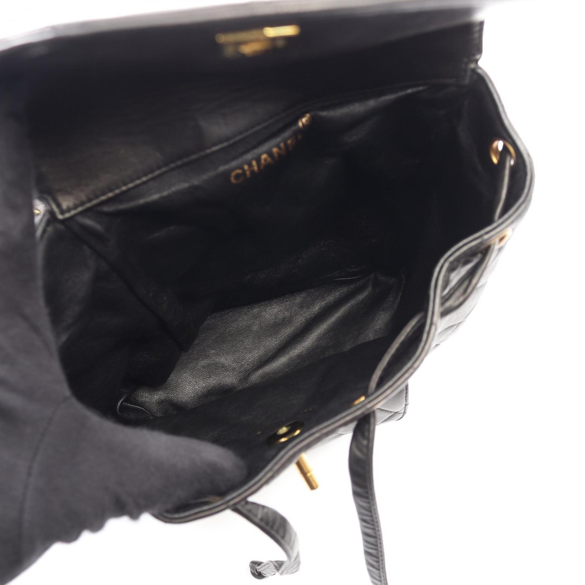 Chanel Matelasse Black Leather Backpack Handbag (Pre-Owned)